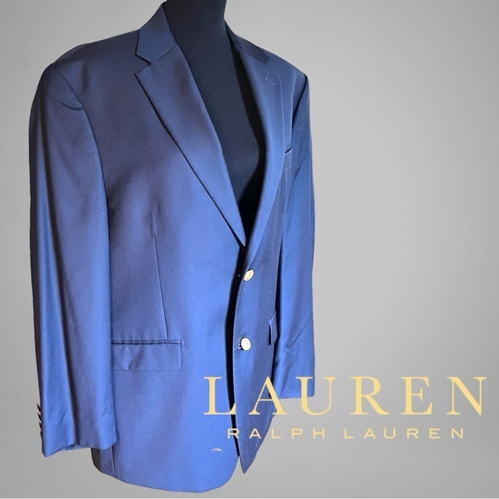 LAUREN RALPH LAUREN Wool Navy Gold Button Blazer